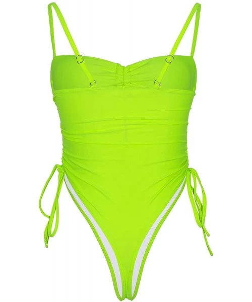 Sets Womens Sexy High Waist One Piece Swimsuit Tummy Control Swimwear - Neon Yellow - CF18RIU2Y3C