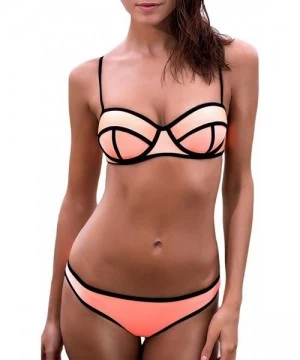 Sets Women's Strapless Swimsuit Push-up Padded Bra Bikini Set - 1orange - CB12LU3DQI5