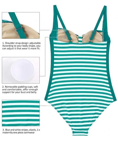 One-Pieces Women Maternity One Piece Swimsuit Striped Vintage Tummy Control - Green Stripe - CU18OA59LYE