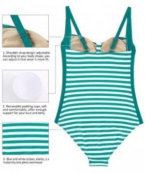 One-Pieces Women Maternity One Piece Swimsuit Striped Vintage Tummy Control - Green Stripe - CU18OA59LYE