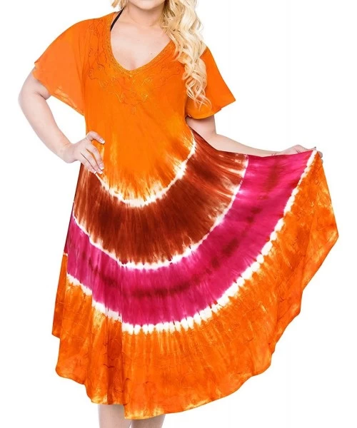 Cover-Ups Women's Summer Casual T Shirt Dresses Beach Cover up Tank Hand Tie Dye - Pumpkin Orange_v7 - CB11S8RIQG9