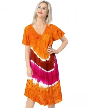 Cover-Ups Women's Summer Casual T Shirt Dresses Beach Cover up Tank Hand Tie Dye - Pumpkin Orange_v7 - CB11S8RIQG9