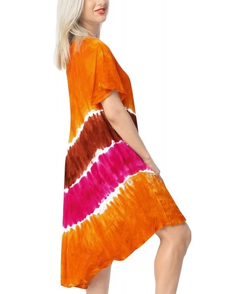 Cover-Ups Women's Summer Casual T Shirt Dresses Beach Cover up Tank Hand Tie Dye - Pumpkin Orange_v7 - CB11S8RIQG9