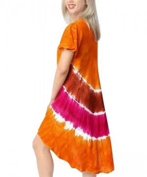 Cover-Ups Women's Summer Casual T Shirt Dresses Beach Cover up Tank Hand Tie Dye - Pumpkin Orange_v7 - CB11S8RIQG9