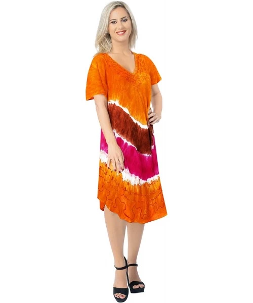 Cover-Ups Women's Summer Casual T Shirt Dresses Beach Cover up Tank Hand Tie Dye - Pumpkin Orange_v7 - CB11S8RIQG9