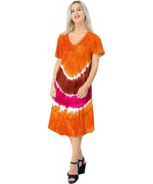 Cover-Ups Women's Summer Casual T Shirt Dresses Beach Cover up Tank Hand Tie Dye - Pumpkin Orange_v7 - CB11S8RIQG9