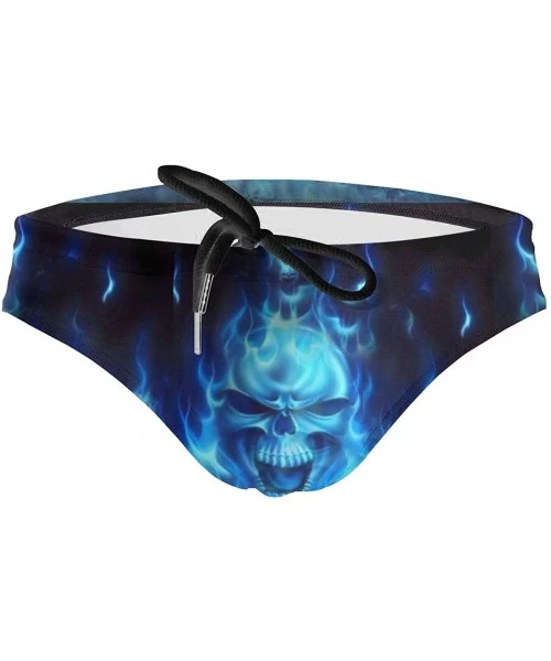 Briefs Mens Adjustable Drawstrings Swim Beach Briefs Swimsuit - Skull Blue Flame - CR1976L8HZH