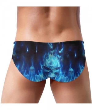 Briefs Mens Adjustable Drawstrings Swim Beach Briefs Swimsuit - Skull Blue Flame - CR1976L8HZH