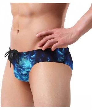 Briefs Mens Adjustable Drawstrings Swim Beach Briefs Swimsuit - Skull Blue Flame - CR1976L8HZH