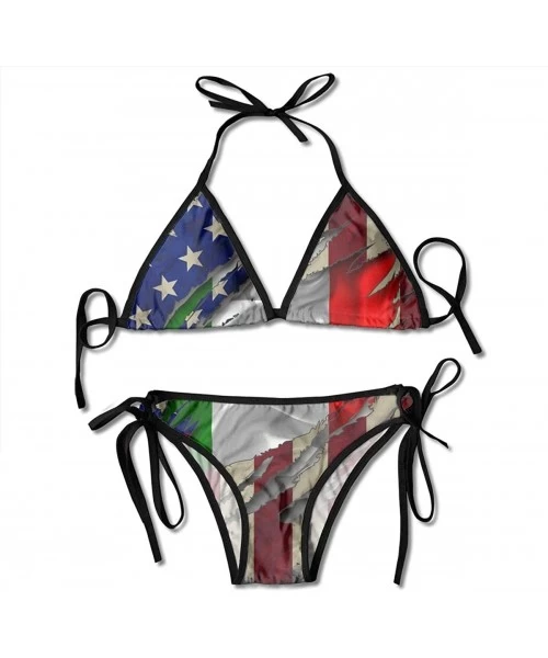 Sets Women Swimwear Italian American Flag Boxing Bikini Set Swimsuits 2 Piece - Black - CH18QSU3NO9