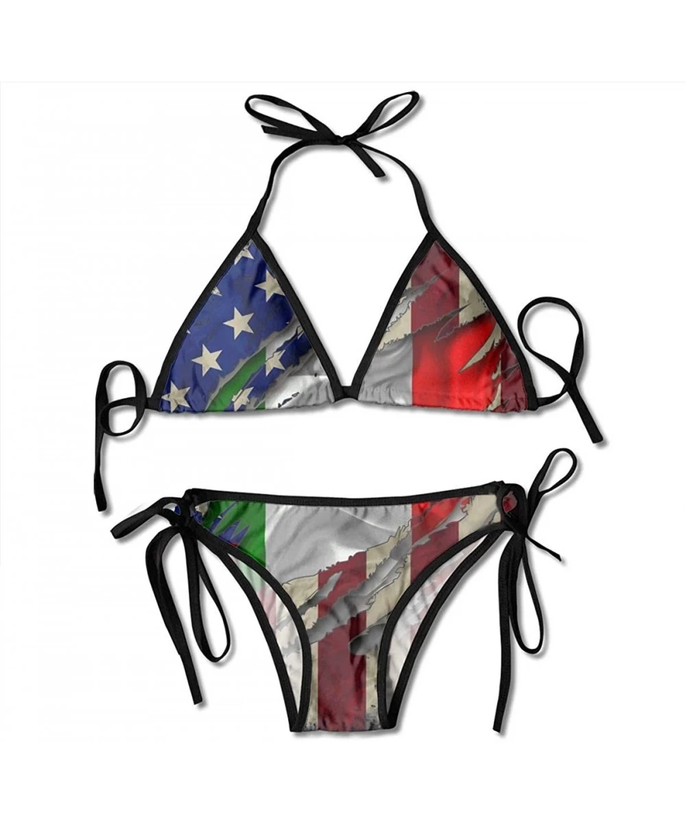 Sets Women Swimwear Italian American Flag Boxing Bikini Set Swimsuits 2 Piece - Black - CH18QSU3NO9