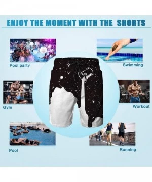 Board Shorts Mens Funny Swim Trunks Quick Dry Beachwear Sports Running Swim Board Shorts Mesh Lining - Milk - C318NMH0AM2