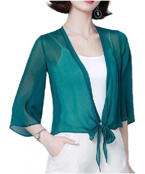 Cover-Ups Women's Cover up Loose Chiffon Casual Sheer Cardigan - Green - CC1902XL5S7