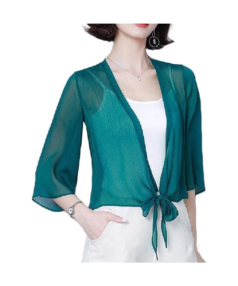 Cover-Ups Women's Cover up Loose Chiffon Casual Sheer Cardigan - Green - CC1902XL5S7