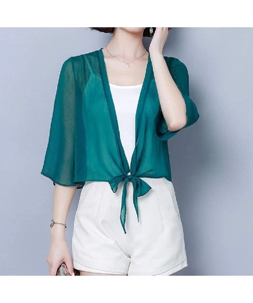 Cover-Ups Women's Cover up Loose Chiffon Casual Sheer Cardigan - Green - CC1902XL5S7