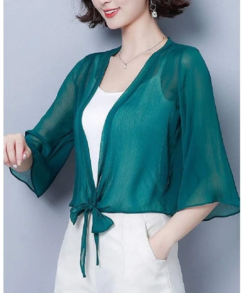 Cover-Ups Women's Cover up Loose Chiffon Casual Sheer Cardigan - Green - CC1902XL5S7