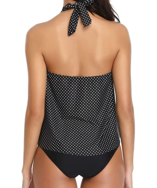 Tankinis Halter Flyaway Tankini Swimsuits for Women 2 Piece Slimming Bathing Suit - A-polka Dot - CY18HZQY464