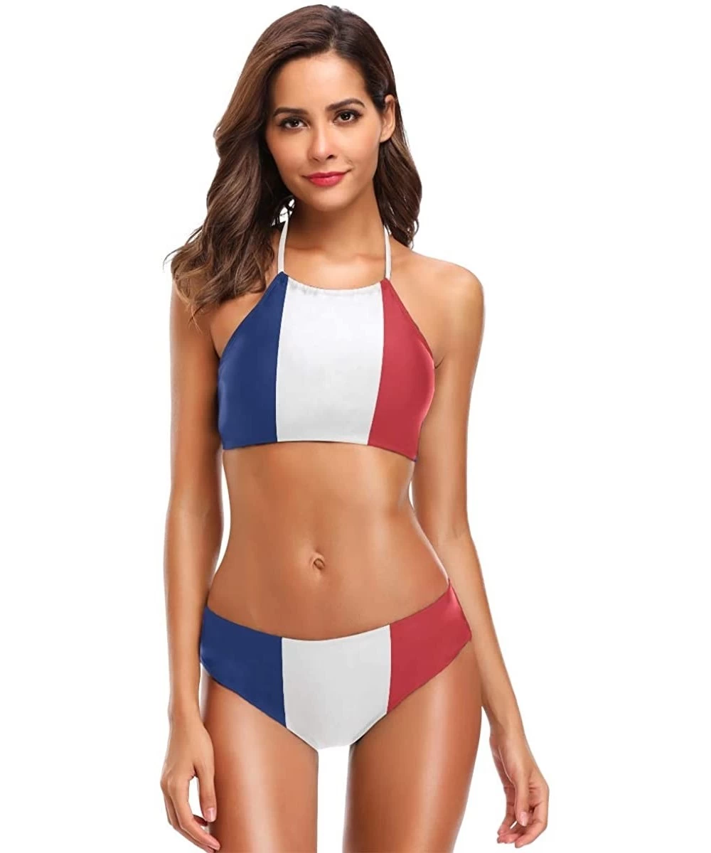 Sets Women's Summer Beach Autism Awareness American Flag 2 Piece Halter Neack High Waist Padded Sexy Swimsuit France Flag - C...