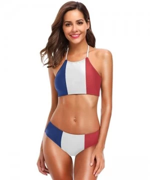 Sets Women's Summer Beach Autism Awareness American Flag 2 Piece Halter Neack High Waist Padded Sexy Swimsuit France Flag - C...