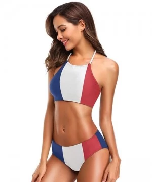 Sets Women's Summer Beach Autism Awareness American Flag 2 Piece Halter Neack High Waist Padded Sexy Swimsuit France Flag - C...