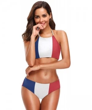 Sets Women's Summer Beach Autism Awareness American Flag 2 Piece Halter Neack High Waist Padded Sexy Swimsuit France Flag - C...