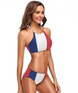 Sets Women's Summer Beach Autism Awareness American Flag 2 Piece Halter Neack High Waist Padded Sexy Swimsuit France Flag - C...