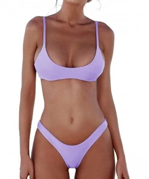 Sets Womens Swimsuits 2 Pcs Brazilian Top Thong Bikini Set High Waisted Bathing Suits for Women - Light Purple - CR1908GOUMZ