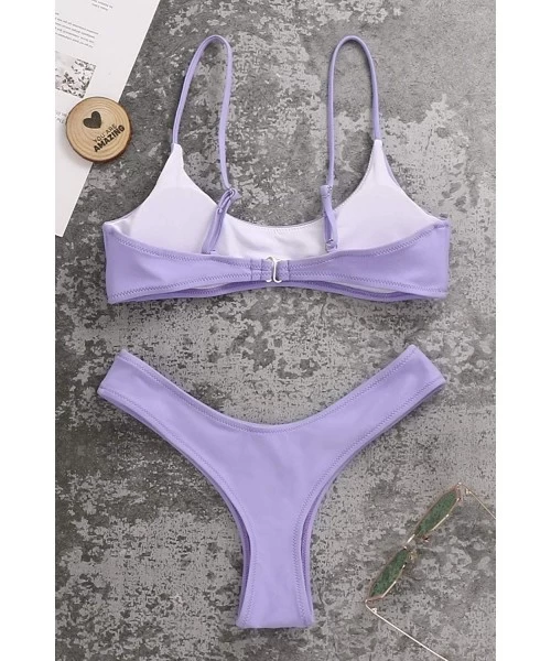 Sets Womens Swimsuits 2 Pcs Brazilian Top Thong Bikini Set High Waisted Bathing Suits for Women - Light Purple - CR1908GOUMZ