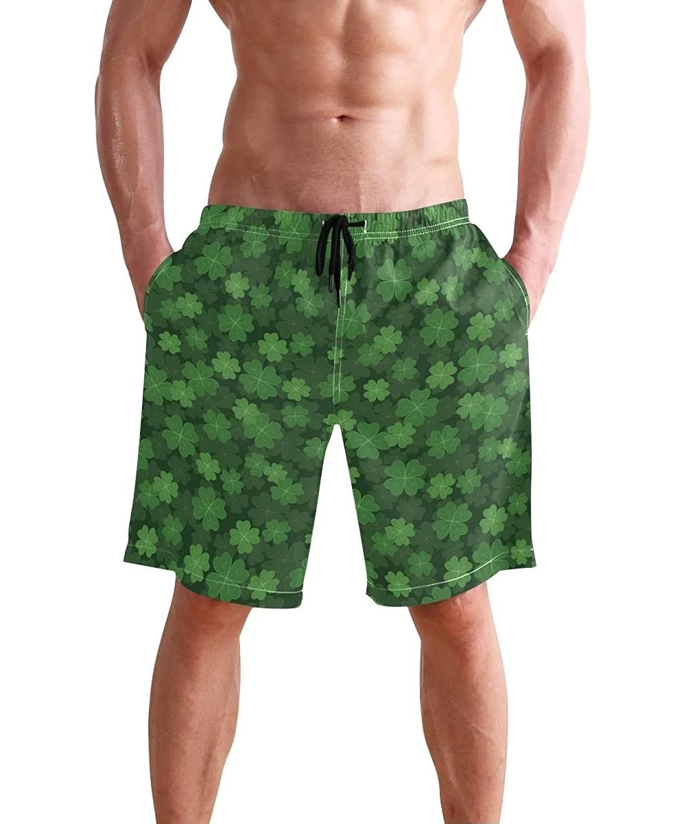 Racing Men's Swim Trunks Christmas Plaid Painting Quick Dry Beach Board Shorts with Pockets - St Patricks Day - CH18QRU237Y