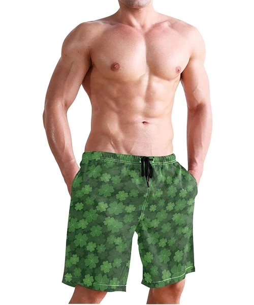 Racing Men's Swim Trunks Christmas Plaid Painting Quick Dry Beach Board Shorts with Pockets - St Patricks Day - CH18QRU237Y