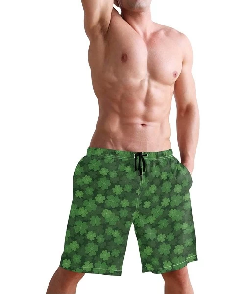 Racing Men's Swim Trunks Christmas Plaid Painting Quick Dry Beach Board Shorts with Pockets - St Patricks Day - CH18QRU237Y