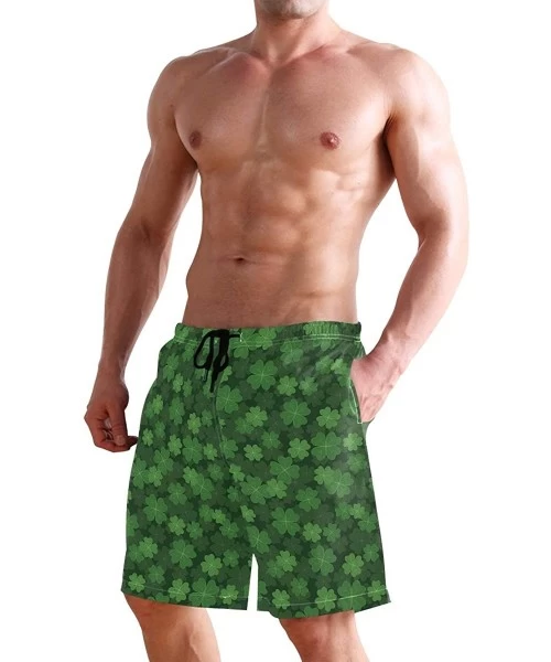 Racing Men's Swim Trunks Christmas Plaid Painting Quick Dry Beach Board Shorts with Pockets - St Patricks Day - CH18QRU237Y