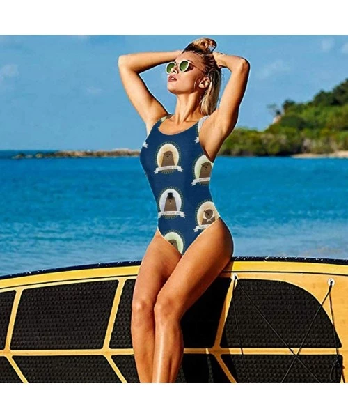 One-Pieces Women's One Piece Swimsuits for Women Athletic Training-Cute Flamingo - Cute Famous Groundhogs Blue - CA18YEKLSNZ