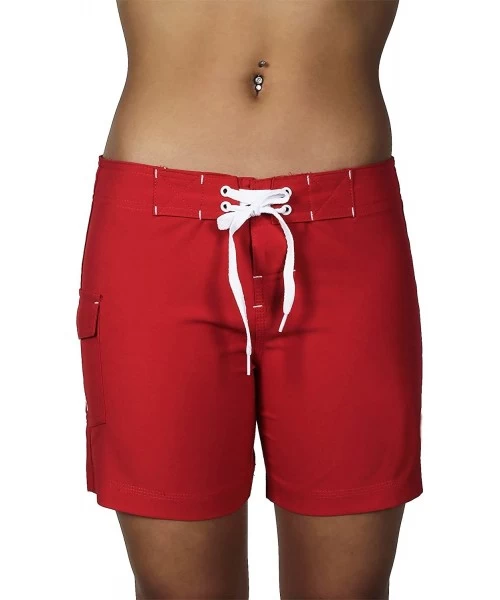 Board Shorts Women's Quick Dry Stretch Swim Shorts Beach Boardshorts - Red - CG18R30E5A4