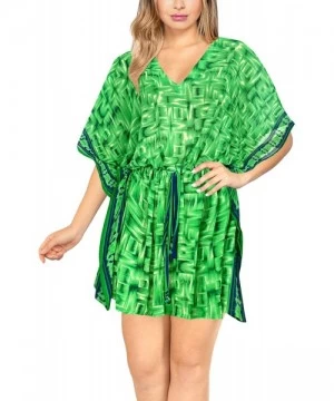 Cover-Ups Women's Mini Caftan Swimsuit Cover Ups Dress for Swimwear Drawstring A - Green_y313 - C618NCH6TI2