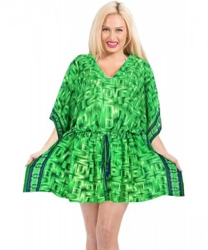 Cover-Ups Women's Mini Caftan Swimsuit Cover Ups Dress for Swimwear Drawstring A - Green_y313 - C618NCH6TI2