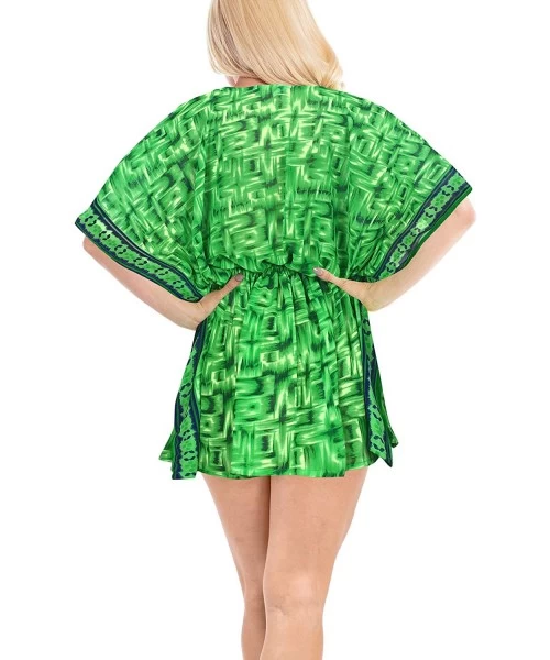 Cover-Ups Women's Mini Caftan Swimsuit Cover Ups Dress for Swimwear Drawstring A - Green_y313 - C618NCH6TI2