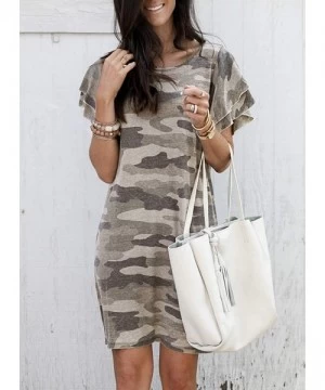 Cover-Ups Women Camo Print Ruffled Short Sleeve Casual Mini T Shirt Dresses - A0 Khaki - CF199HA6RDZ