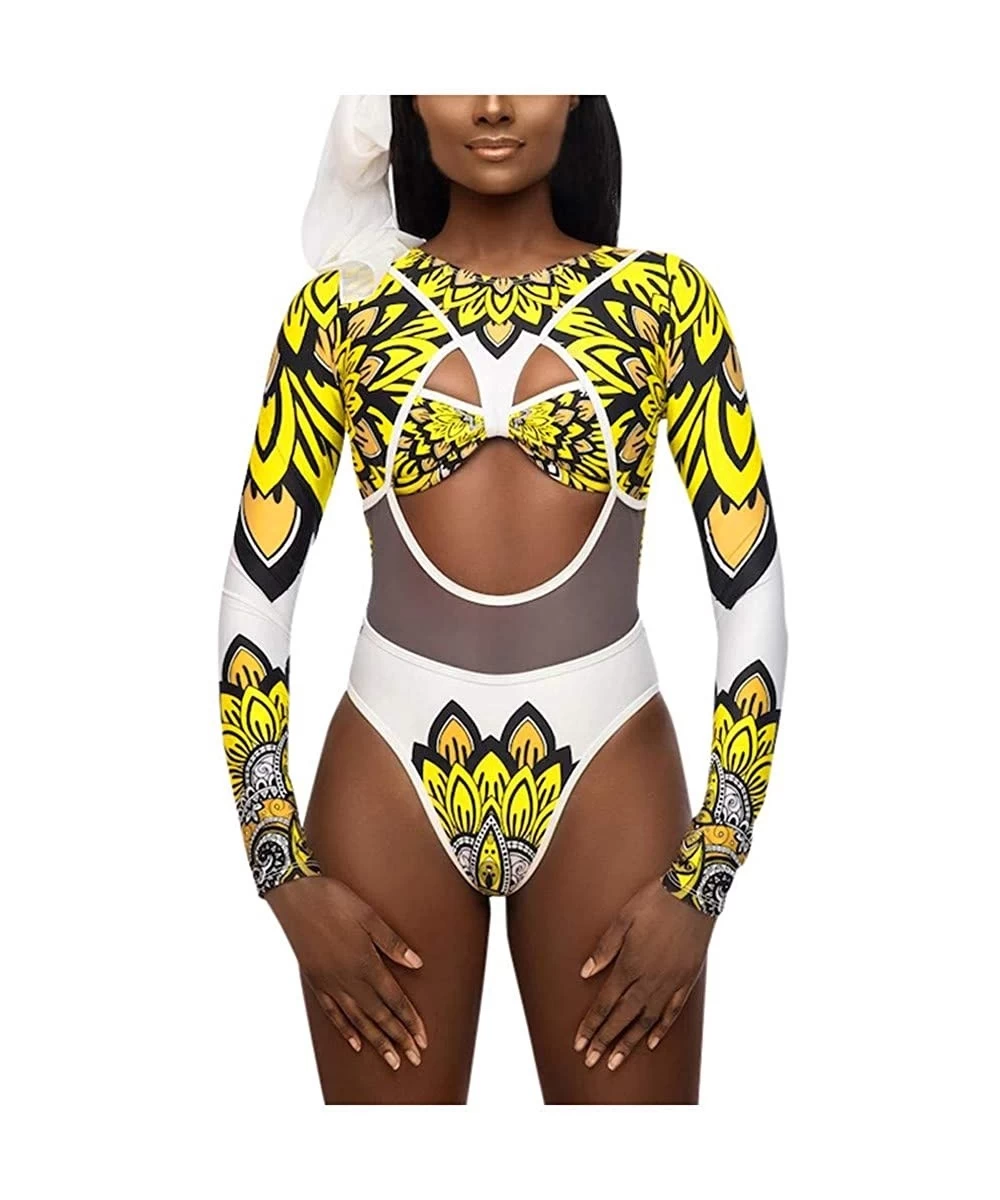 Rash Guards Women One Piece Swimsuit African Print Monokini Bikini Beach Swimwear Bathing Suit for Women Plus Size - Yellow4 ...