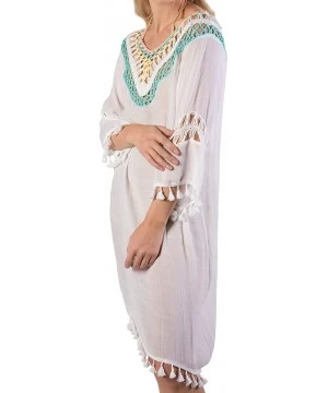 Cover-Ups Women's Bikini Beach Swimsuit Cover Up Crochet Tassel Dress - White - CJ18LEE7XZQ