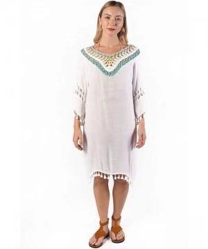 Cover-Ups Women's Bikini Beach Swimsuit Cover Up Crochet Tassel Dress - White - CJ18LEE7XZQ