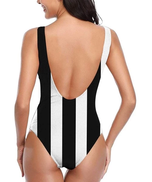 Racing Women's One Piece Swimsuits for Women Athletic Training-Cute Shiba Inu Glasses Dog - Black White Striped - CE18YEKYDC8