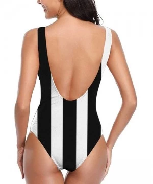 Racing Women's One Piece Swimsuits for Women Athletic Training-Cute Shiba Inu Glasses Dog - Black White Striped - CE18YEKYDC8