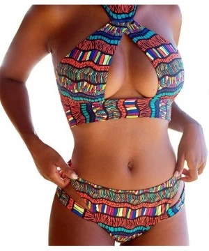 Sets Womens Swimsuits Afazfa Sexy Vintage Color Print Bikini Set Push up Padded Bra Swimsuit Bathing Swimwear Multi Color - C...