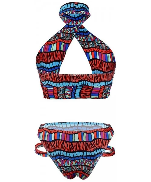 Sets Womens Swimsuits Afazfa Sexy Vintage Color Print Bikini Set Push up Padded Bra Swimsuit Bathing Swimwear Multi Color - C...