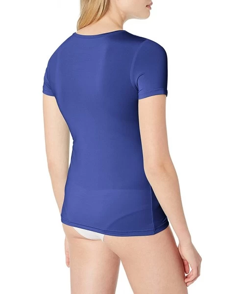 Rash Guards Women's Whitewash Loose Fit Short Sleeve Rashguard - Navy - CN12MY8F7C9