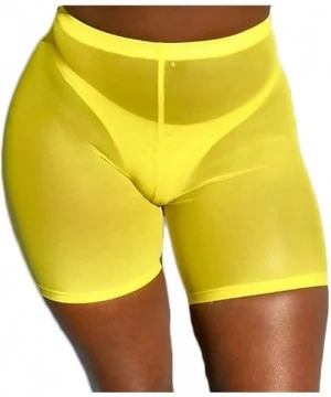 Cover-Ups Women Sexy Perspective Mesh Sheer Swim Shorts Pants Bikini Bottom Cover up - A-yellow - C518EO9Q570