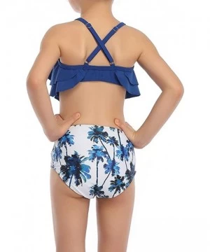 One-Pieces Women 2Pcs Fancy Mom and Me Bathing Suits Swimwear Family Matching Swimsuit Girls Bikini Sets - Blue + Floral - CU...