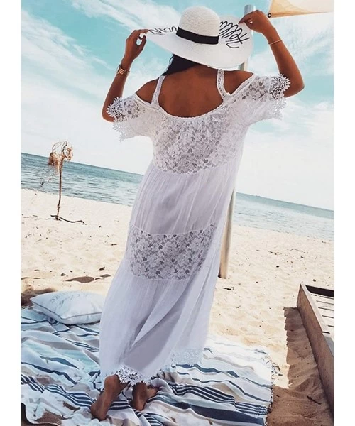 Cover-Ups Long Swimsuit Cover Up for Women Swimwear Loose Bathing Suit Beach Dress - Cotton/White - C718R8WNA58