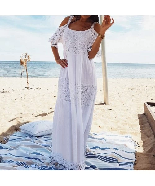 Cover-Ups Long Swimsuit Cover Up for Women Swimwear Loose Bathing Suit Beach Dress - Cotton/White - C718R8WNA58